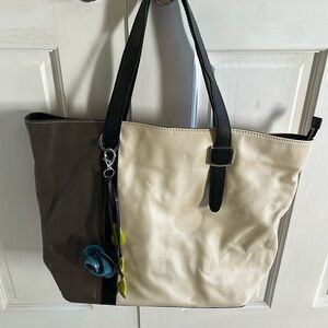 DANIER two-tone pebbled leather tote - off white and grey